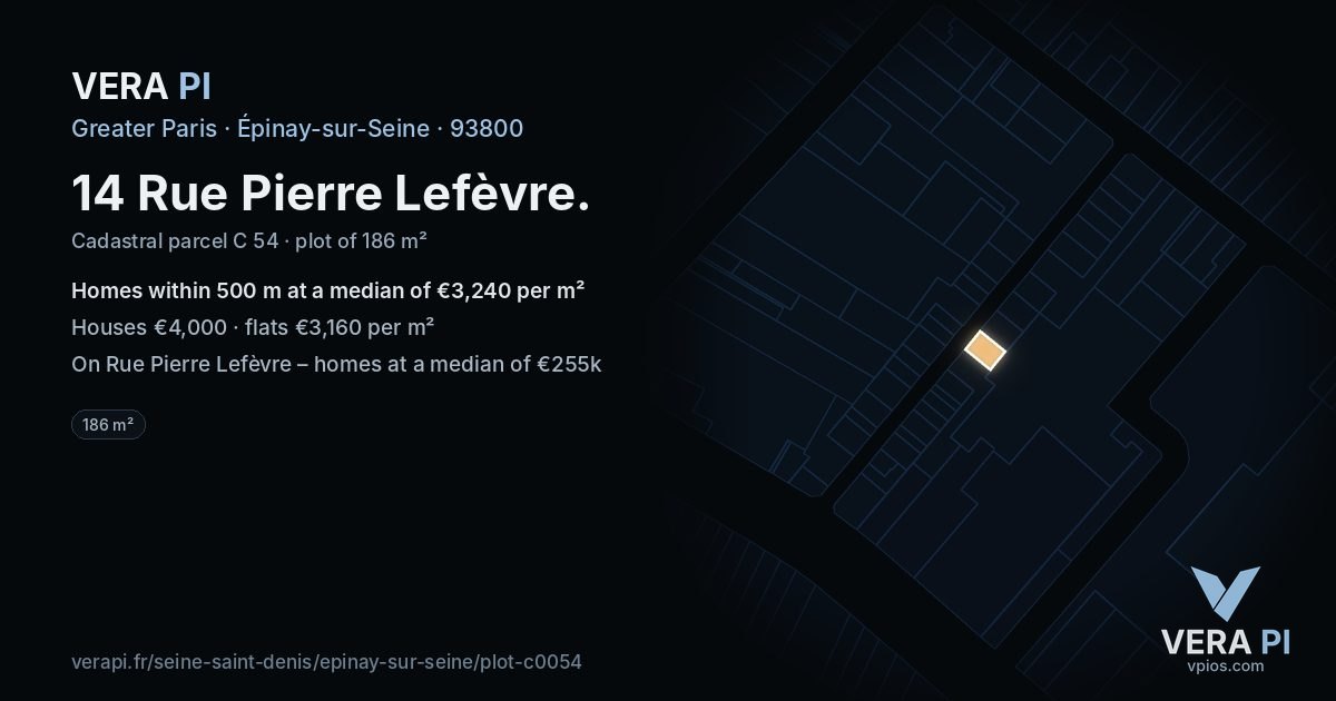 14 Rue Pierre Lefèvre, Épinay-sur-Seine at night – the plot lit, the parcels around coloured by the prices near them