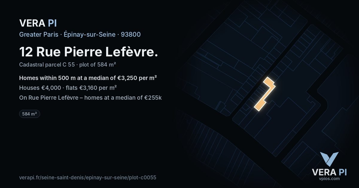 12 Rue Pierre Lefèvre, Épinay-sur-Seine at night – the plot lit, the parcels around coloured by the prices near them