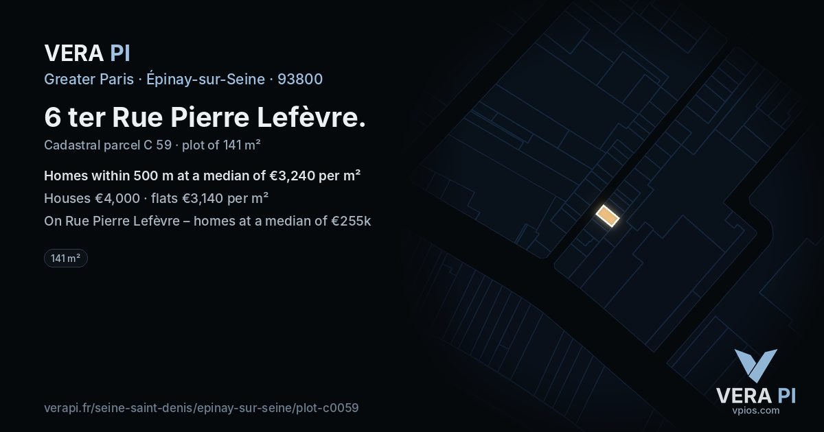 6 ter Rue Pierre Lefèvre, Épinay-sur-Seine at night – the plot lit, the parcels around coloured by the prices near them