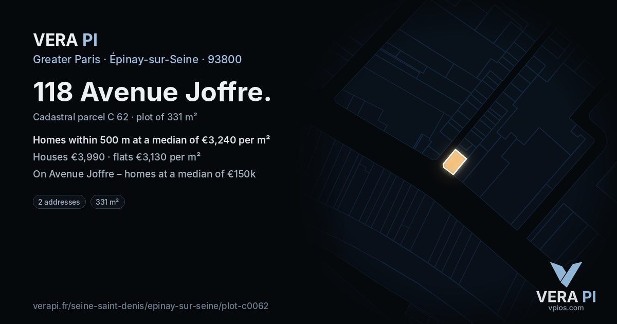 118 Avenue Joffre, Épinay-sur-Seine at night – the plot lit, the parcels around coloured by the prices near them