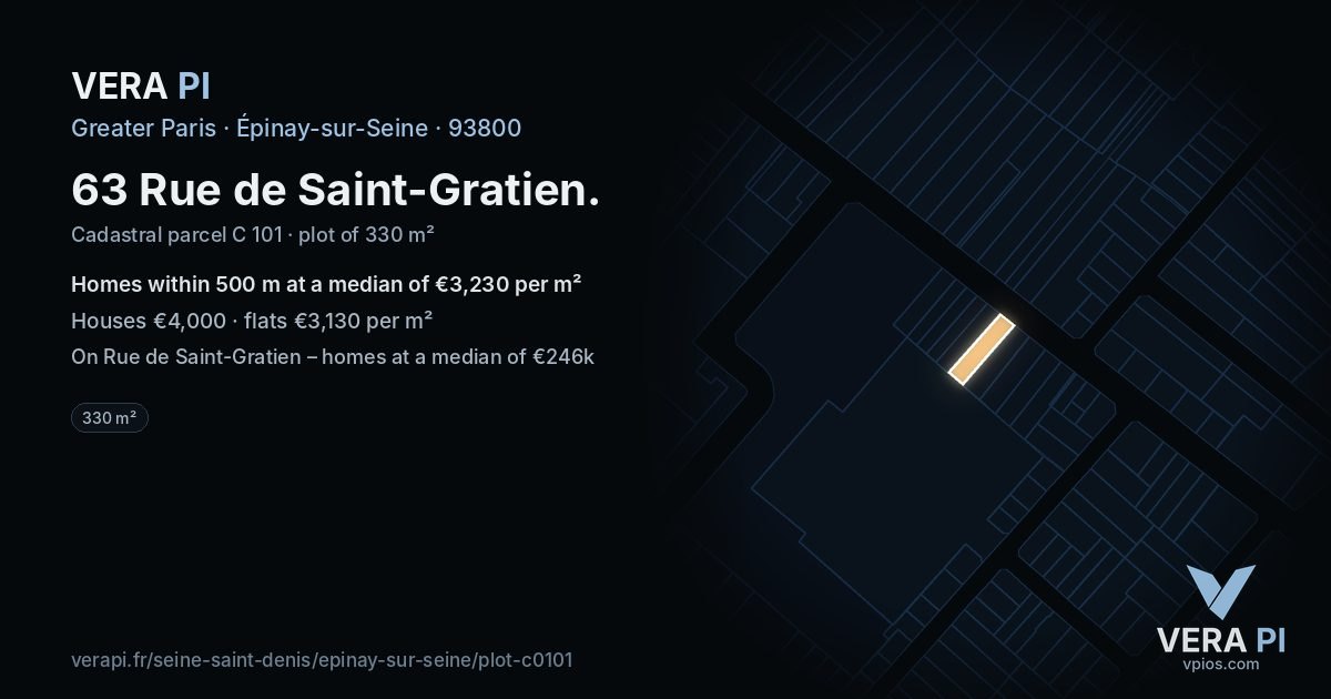 63 Rue de Saint-Gratien, Épinay-sur-Seine at night – the plot lit, the parcels around coloured by the prices near them