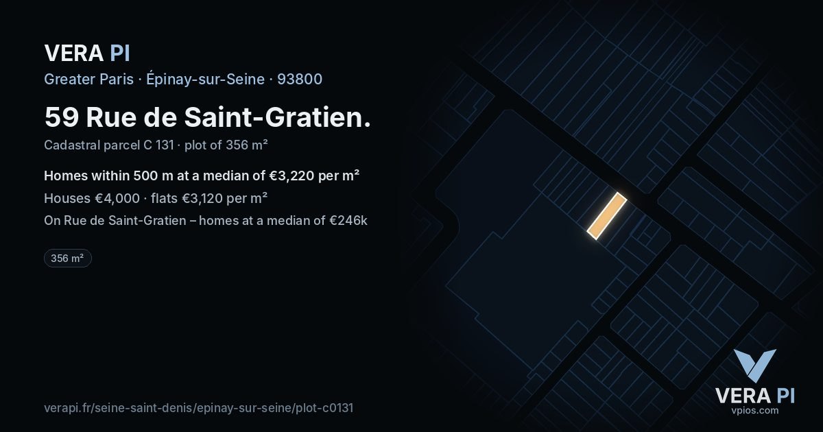 59 Rue de Saint-Gratien, Épinay-sur-Seine at night – the plot lit, the parcels around coloured by the prices near them