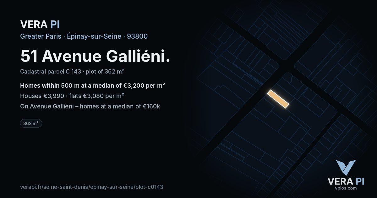51 Avenue Galliéni, Épinay-sur-Seine at night – the plot lit, the parcels around coloured by the prices near them