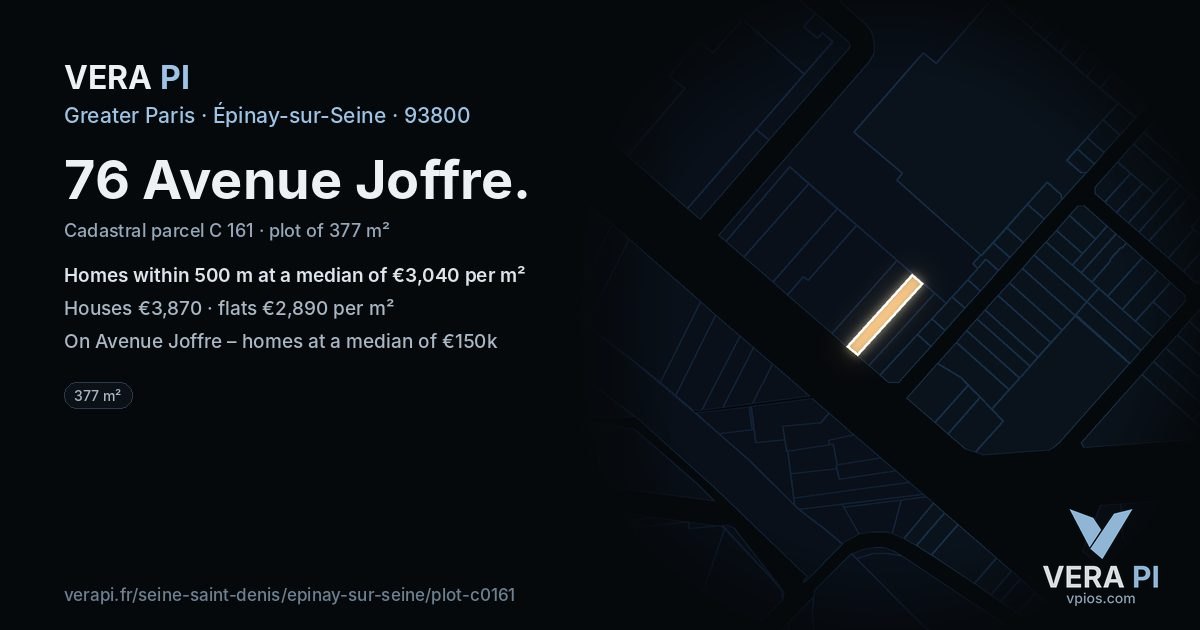 76 Avenue Joffre, Épinay-sur-Seine at night – the plot lit, the parcels around coloured by the prices near them