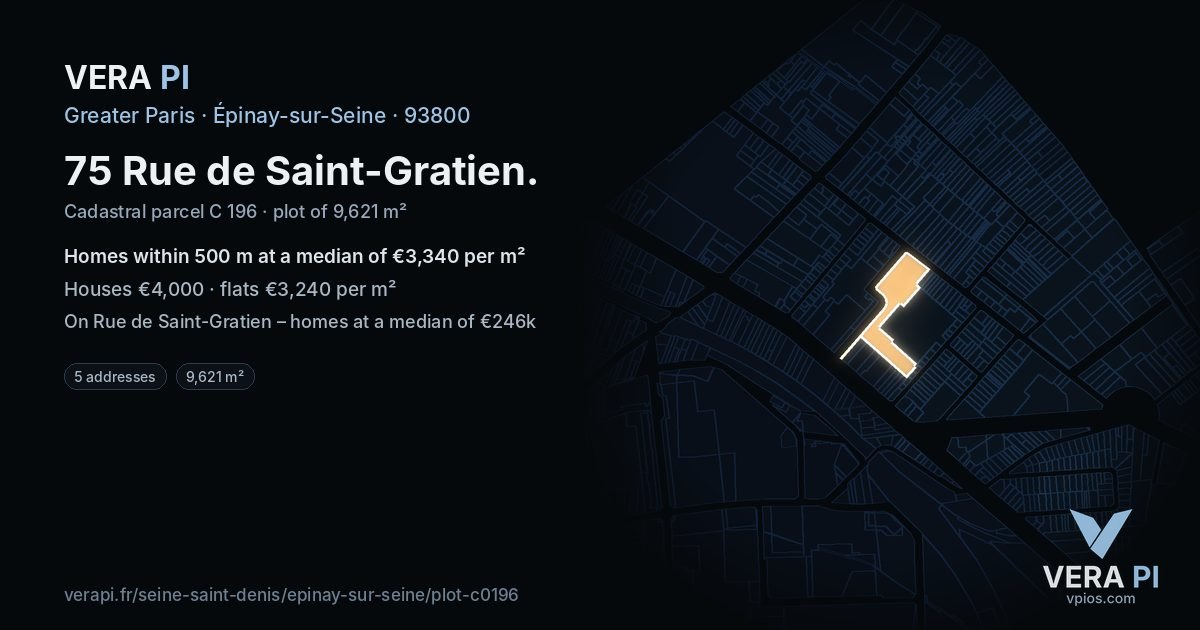 75 Rue de Saint-Gratien, Épinay-sur-Seine at night – the plot lit, the parcels around coloured by the prices near them