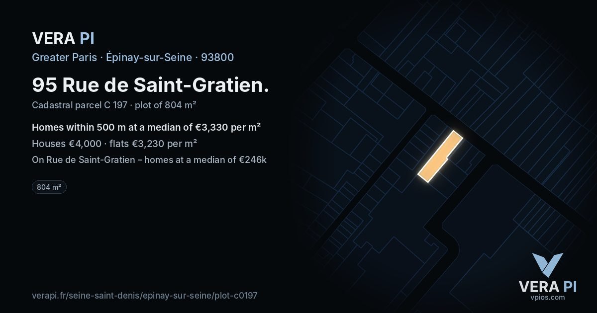 95 Rue de Saint-Gratien, Épinay-sur-Seine at night – the plot lit, the parcels around coloured by the prices near them