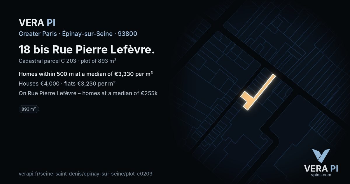 18 bis Rue Pierre Lefèvre, Épinay-sur-Seine at night – the plot lit, the parcels around coloured by the prices near them
