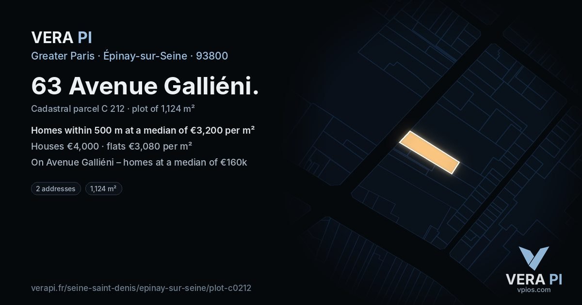 63 Avenue Galliéni, Épinay-sur-Seine at night – the plot lit, the parcels around coloured by the prices near them