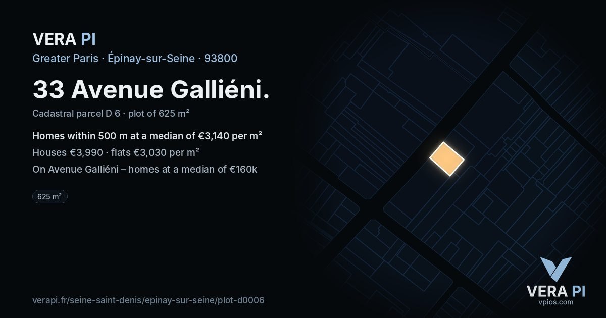 33 Avenue Galliéni, Épinay-sur-Seine at night – the plot lit, the parcels around coloured by the prices near them