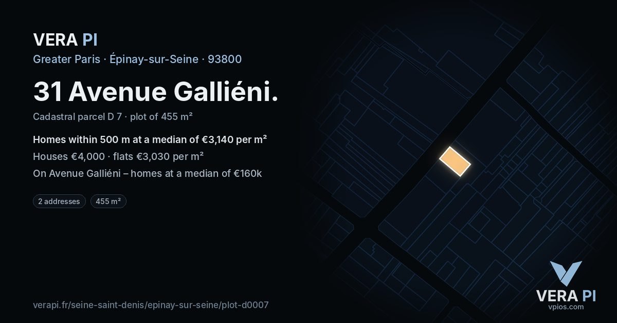 31 Avenue Galliéni, Épinay-sur-Seine at night – the plot lit, the parcels around coloured by the prices near them