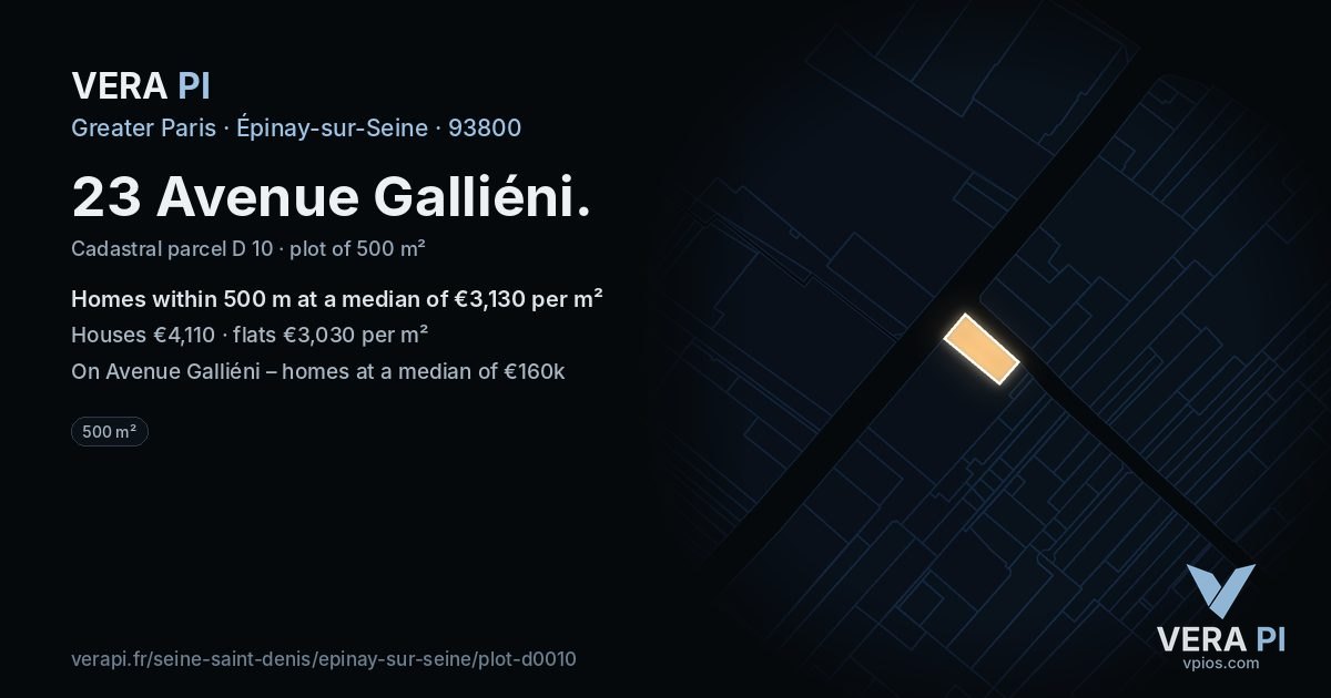 23 Avenue Galliéni, Épinay-sur-Seine at night – the plot lit, the parcels around coloured by the prices near them