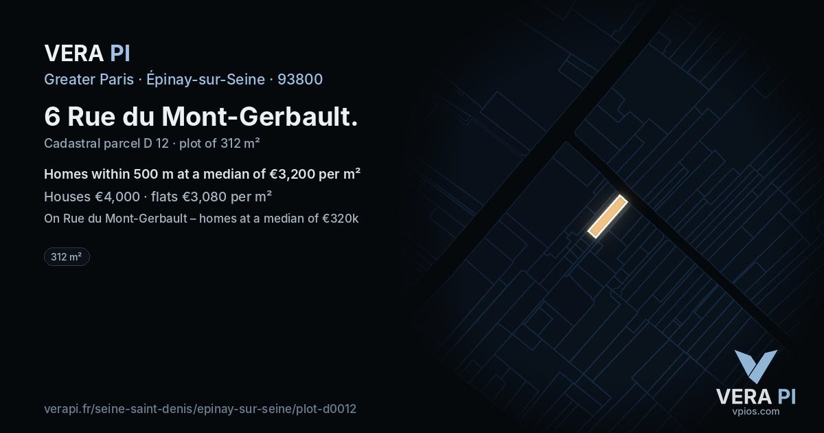 6 Rue du Mont-Gerbault, Épinay-sur-Seine at night – the plot lit, the parcels around coloured by the prices near them