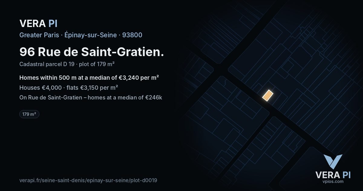 96 Rue de Saint-Gratien, Épinay-sur-Seine at night – the plot lit, the parcels around coloured by the prices near them