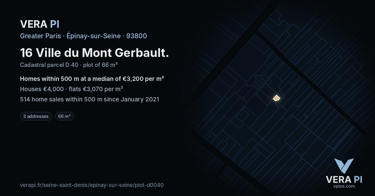 16 Ville du Mont Gerbault, Épinay-sur-Seine at night – the plot lit, the parcels around coloured by the prices near them
