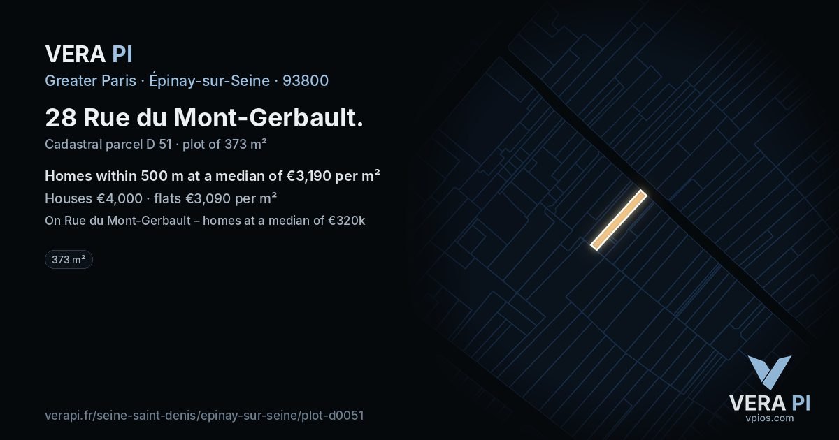 28 Rue du Mont-Gerbault, Épinay-sur-Seine at night – the plot lit, the parcels around coloured by the prices near them