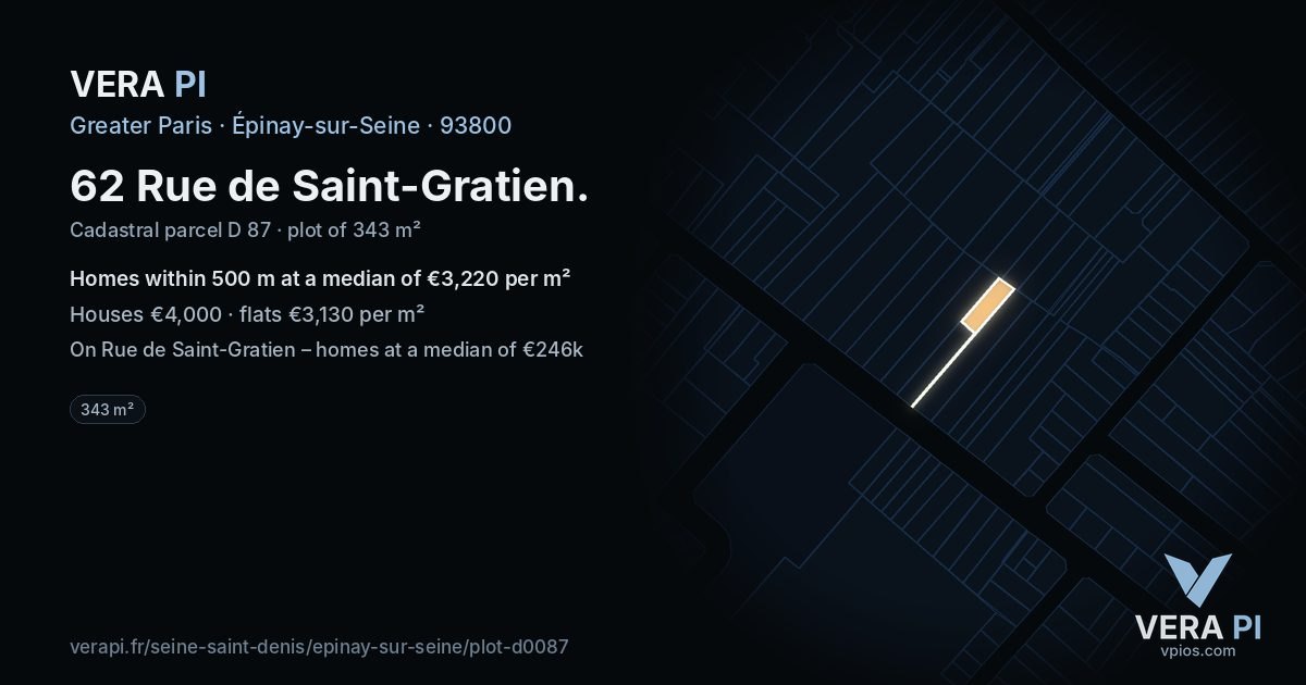 62 Rue de Saint-Gratien, Épinay-sur-Seine at night – the plot lit, the parcels around coloured by the prices near them