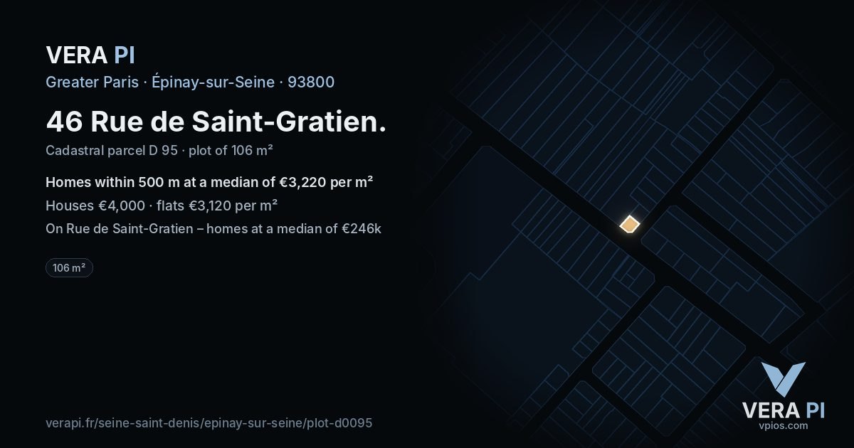 46 Rue de Saint-Gratien, Épinay-sur-Seine at night – the plot lit, the parcels around coloured by the prices near them