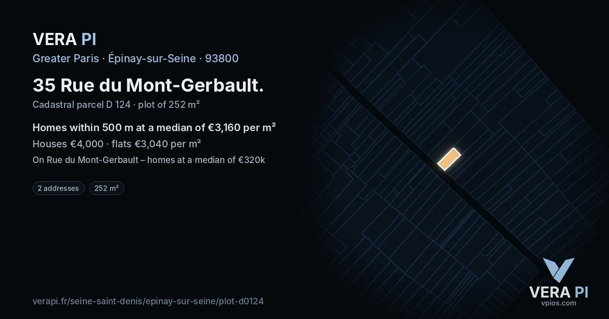 35 Rue du Mont-Gerbault, Épinay-sur-Seine at night – the plot lit, the parcels around coloured by the prices near them