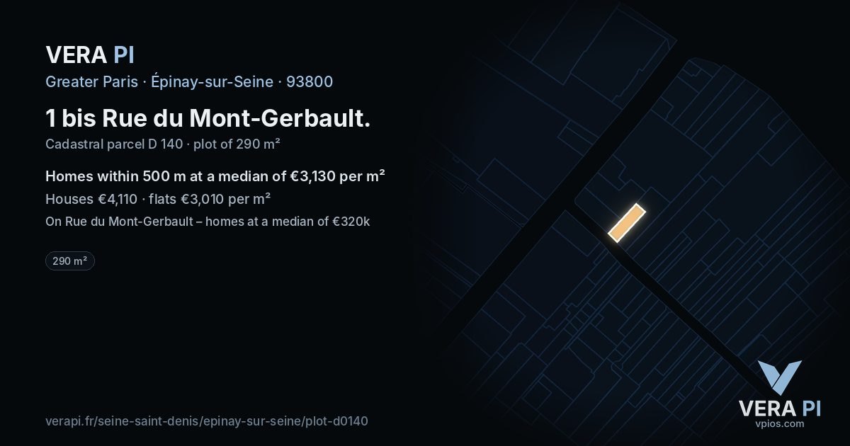 1 bis Rue du Mont-Gerbault, Épinay-sur-Seine at night – the plot lit, the parcels around coloured by the prices near them