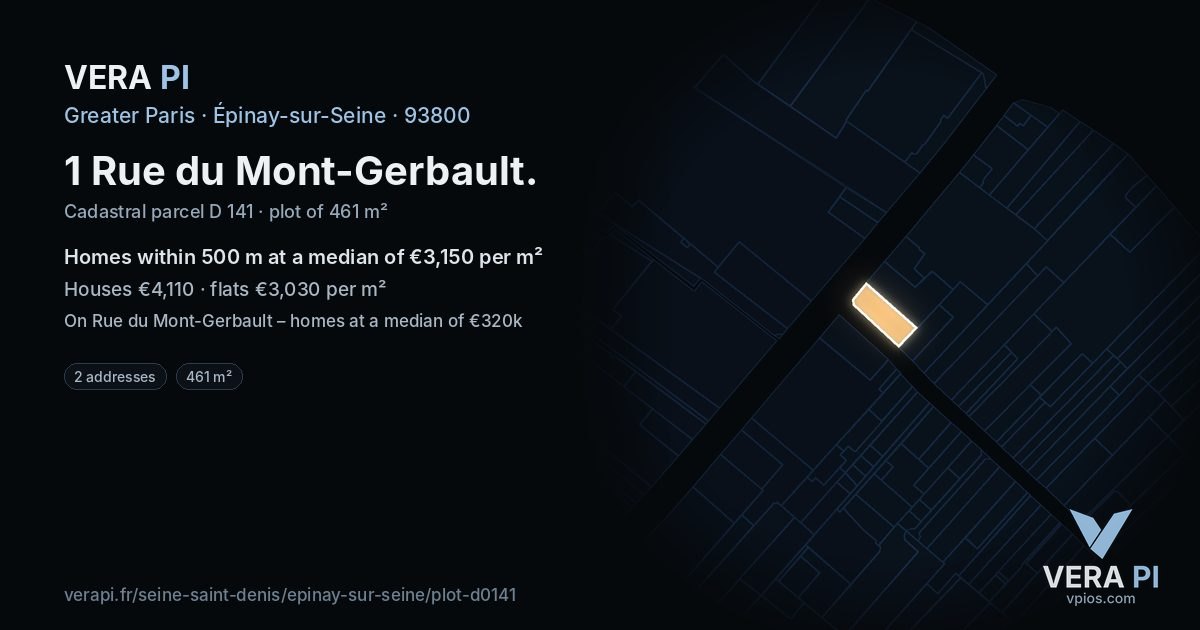 1 Rue du Mont-Gerbault, Épinay-sur-Seine at night – the plot lit, the parcels around coloured by the prices near them