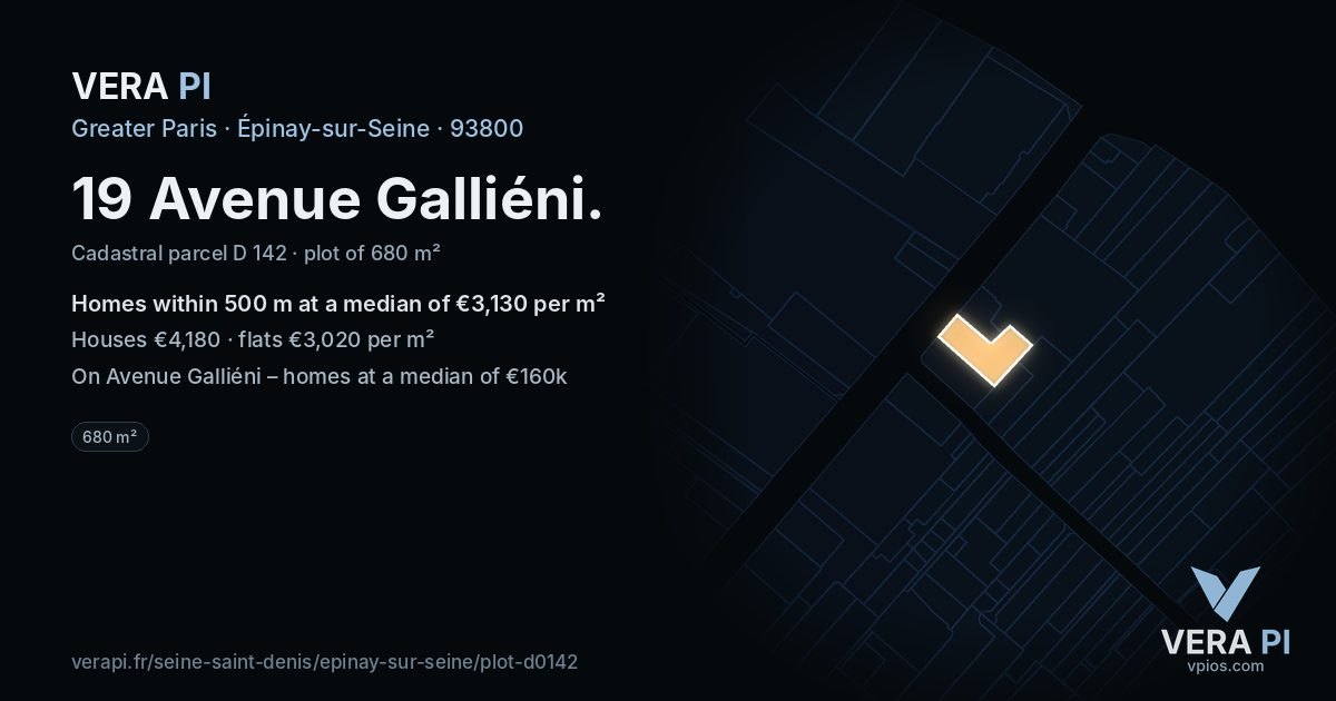 19 Avenue Galliéni, Épinay-sur-Seine at night – the plot lit, the parcels around coloured by the prices near them