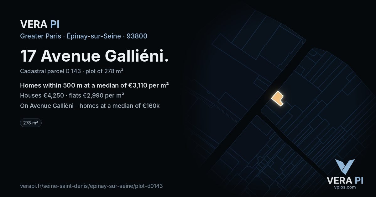 17 Avenue Galliéni, Épinay-sur-Seine at night – the plot lit, the parcels around coloured by the prices near them