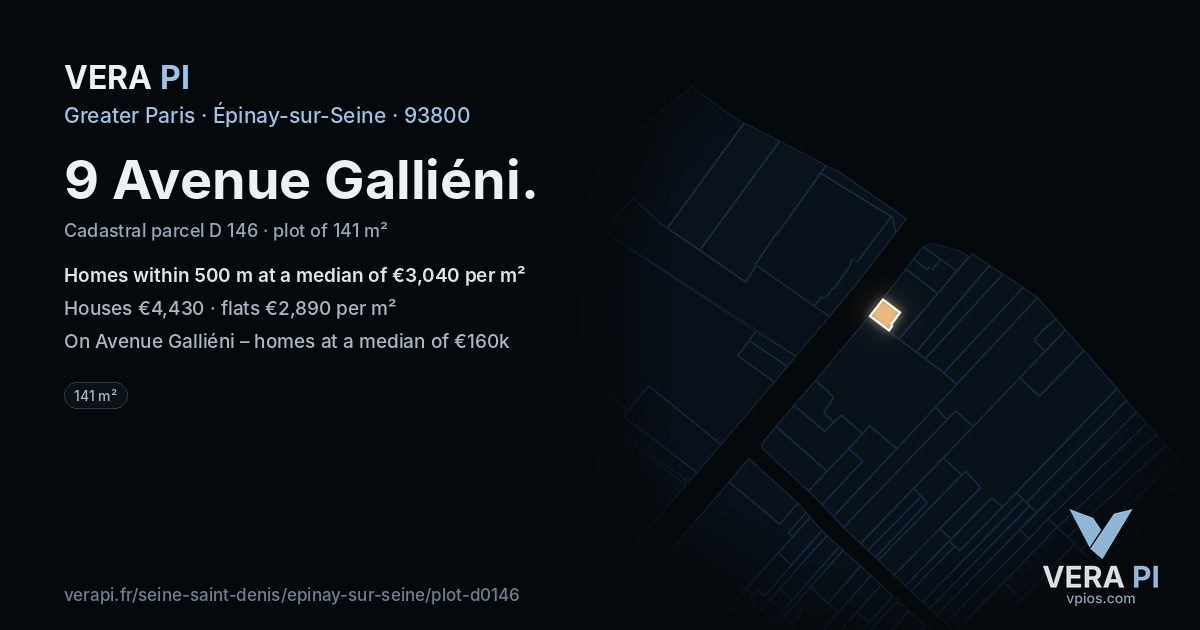9 Avenue Galliéni, Épinay-sur-Seine at night – the plot lit, the parcels around coloured by the prices near them