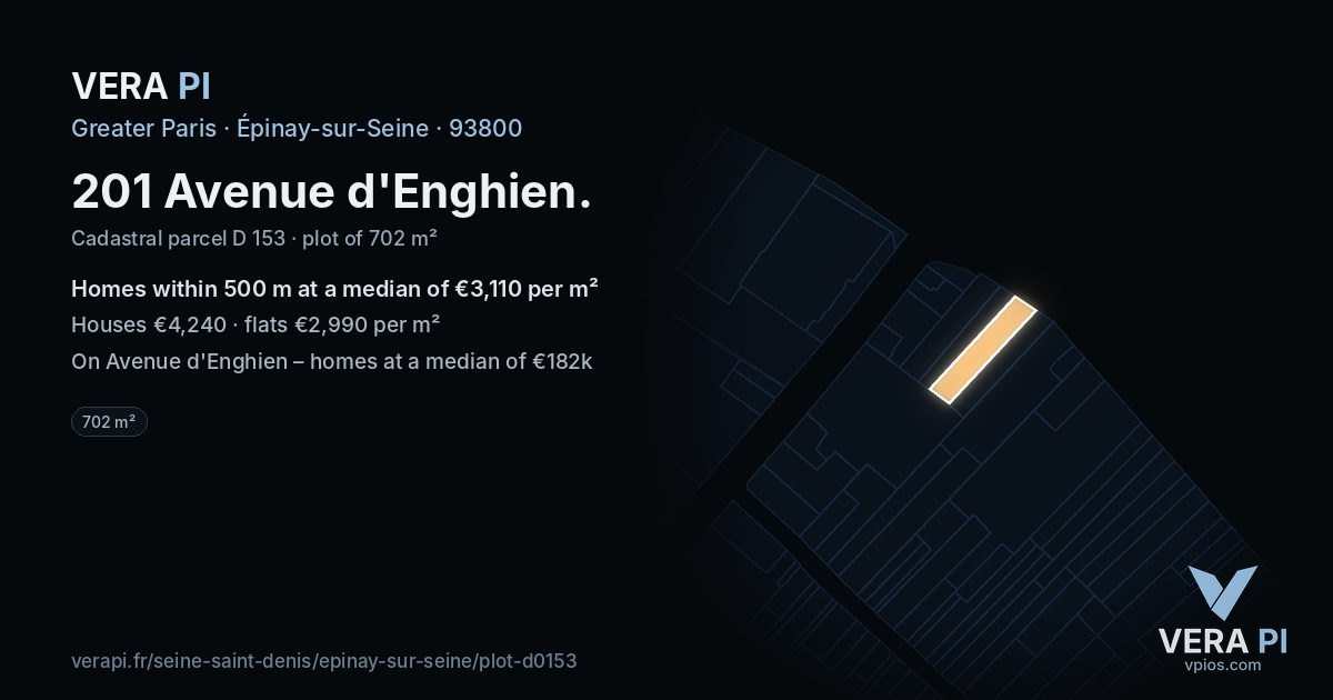 201 Avenue d'Enghien, Épinay-sur-Seine at night – the plot lit, the parcels around coloured by the prices near them