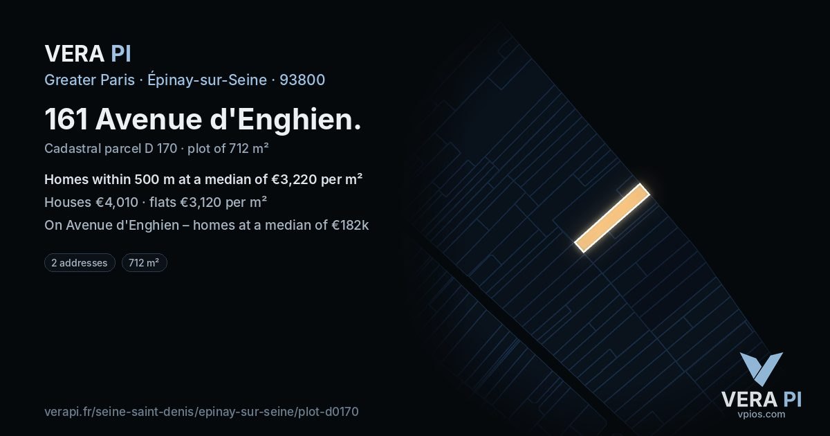 161 Avenue d'Enghien, Épinay-sur-Seine at night – the plot lit, the parcels around coloured by the prices near them