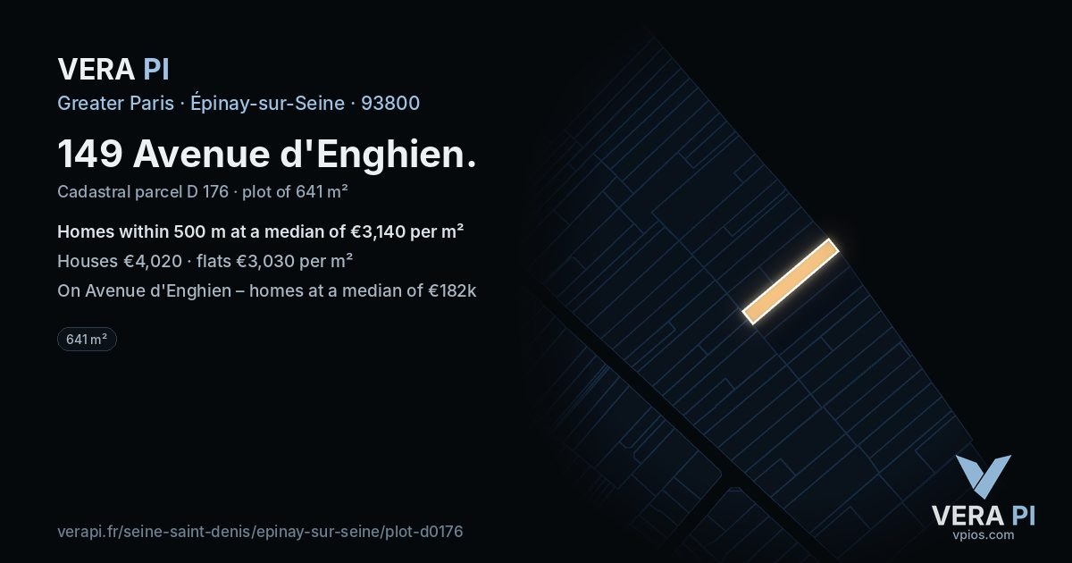 149 Avenue d'Enghien, Épinay-sur-Seine at night – the plot lit, the parcels around coloured by the prices near them