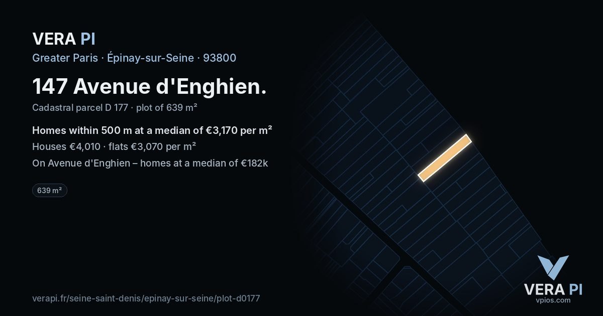 147 Avenue d'Enghien, Épinay-sur-Seine at night – the plot lit, the parcels around coloured by the prices near them