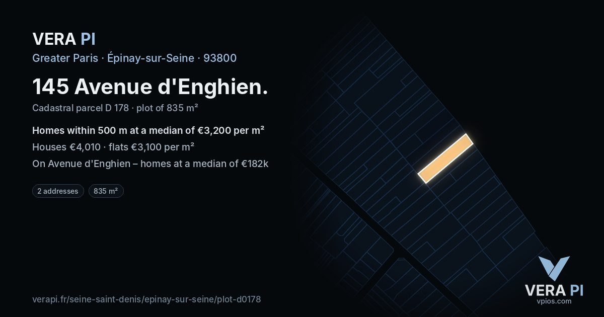 145 Avenue d'Enghien, Épinay-sur-Seine at night – the plot lit, the parcels around coloured by the prices near them