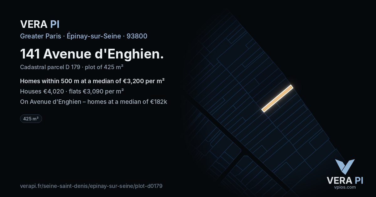 141 Avenue d'Enghien, Épinay-sur-Seine at night – the plot lit, the parcels around coloured by the prices near them