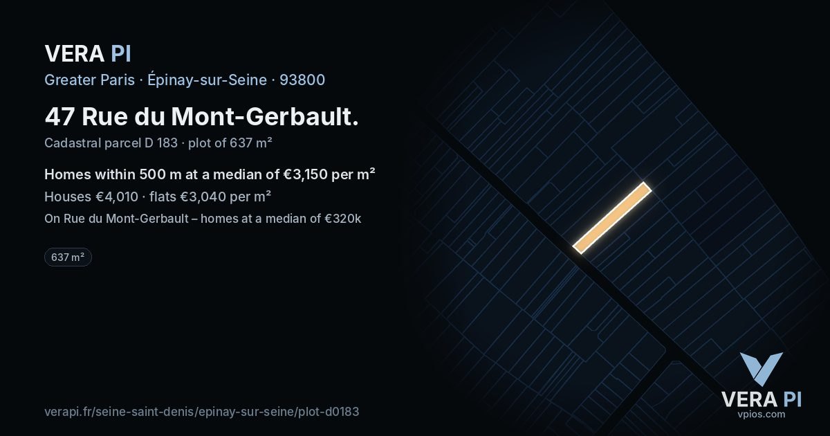 47 Rue du Mont-Gerbault, Épinay-sur-Seine at night – the plot lit, the parcels around coloured by the prices near them