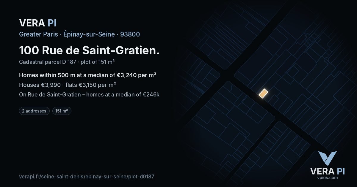 100 Rue de Saint-Gratien, Épinay-sur-Seine at night – the plot lit, the parcels around coloured by the prices near them