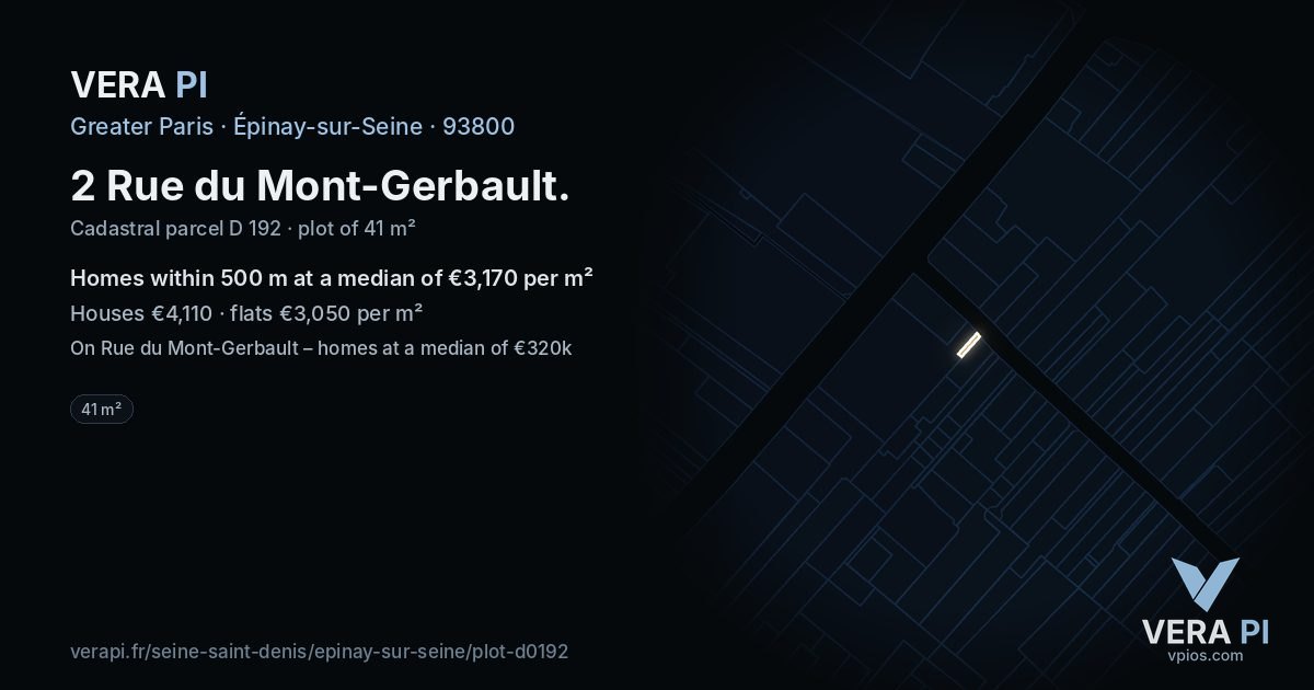 2 Rue du Mont-Gerbault, Épinay-sur-Seine at night – the plot lit, the parcels around coloured by the prices near them