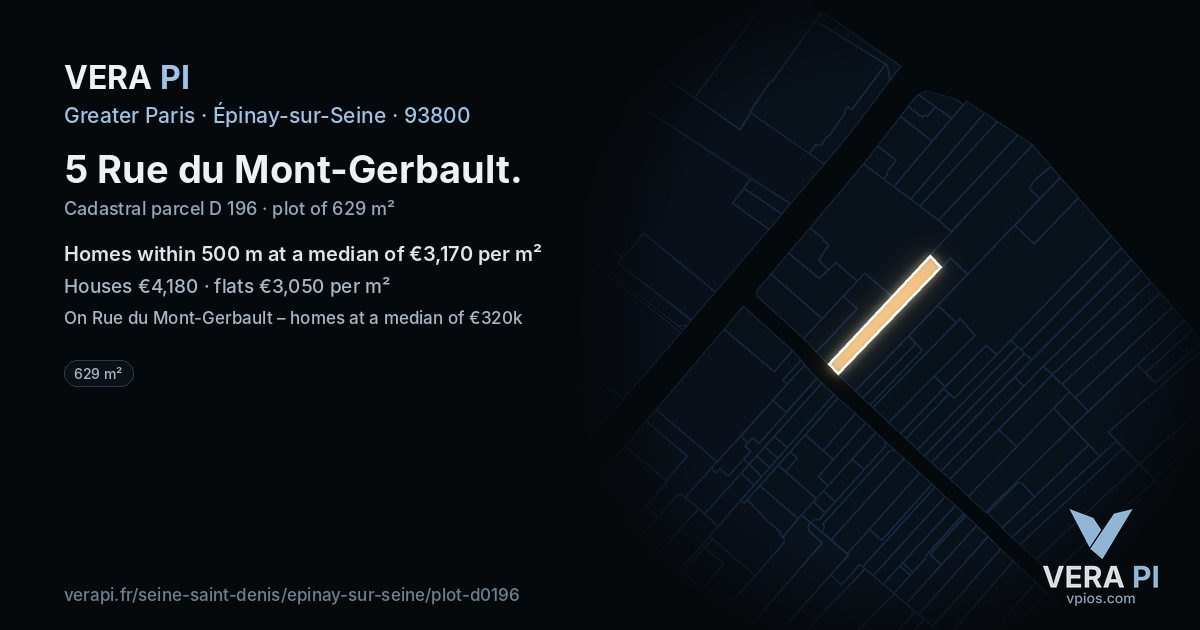 5 Rue du Mont-Gerbault, Épinay-sur-Seine at night – the plot lit, the parcels around coloured by the prices near them