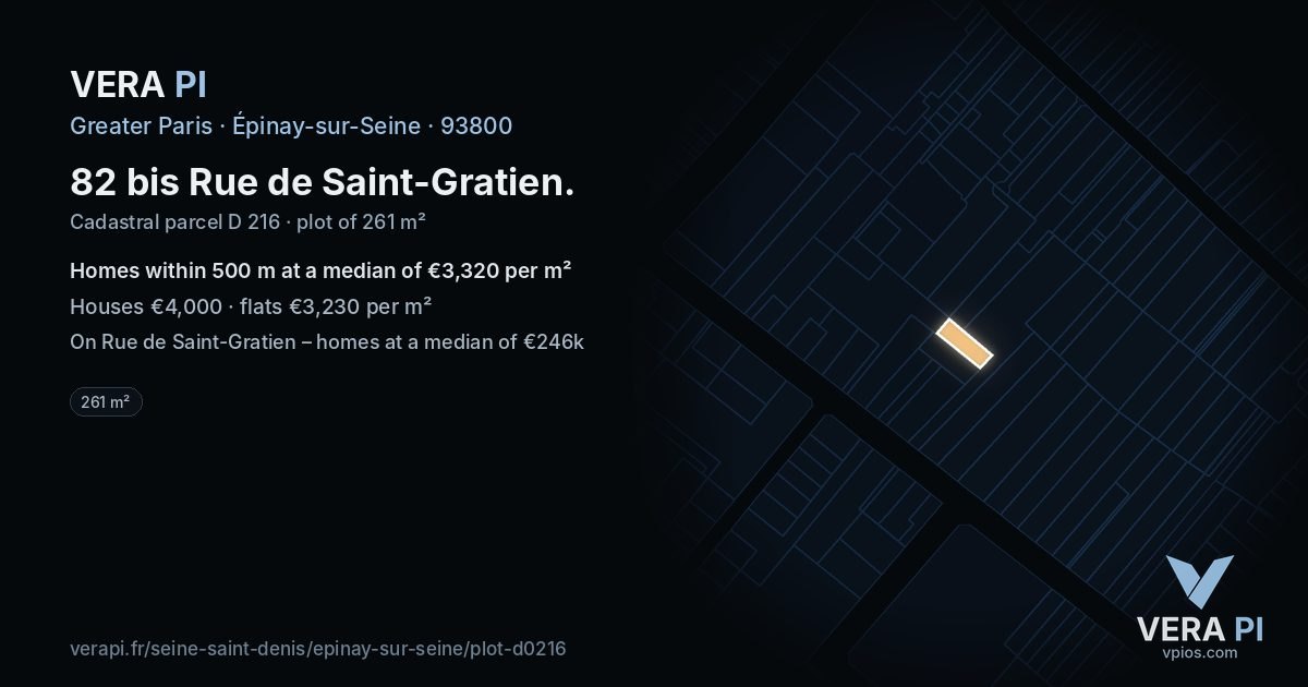 82 bis Rue de Saint-Gratien, Épinay-sur-Seine at night – the plot lit, the parcels around coloured by the prices near them
