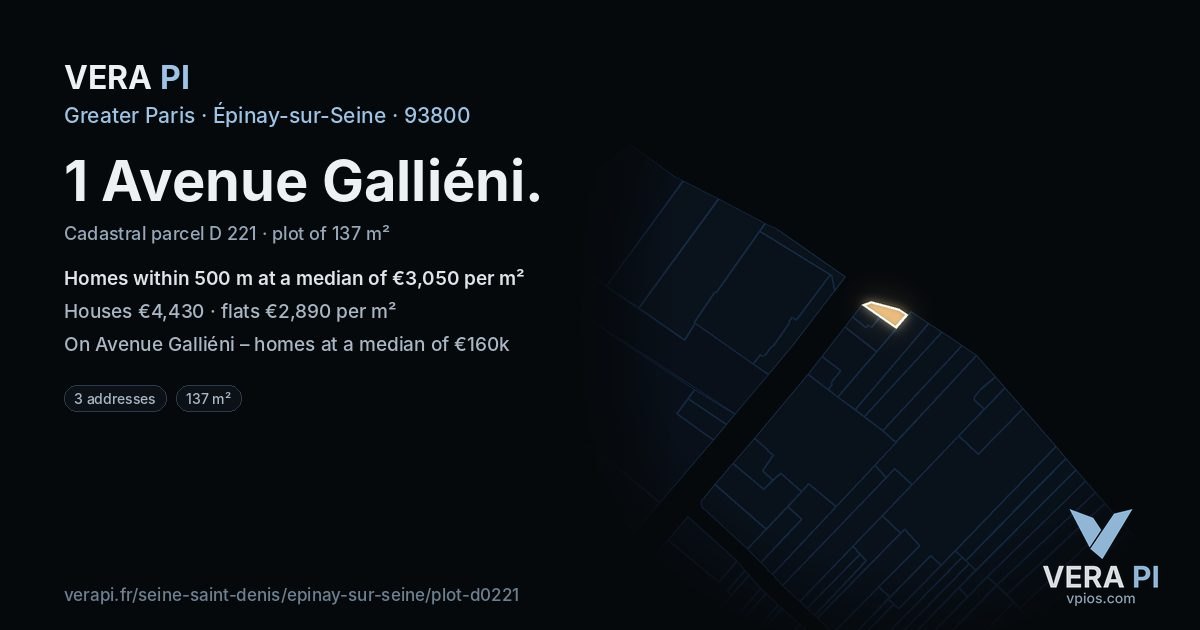 1 Avenue Galliéni, Épinay-sur-Seine at night – the plot lit, the parcels around coloured by the prices near them