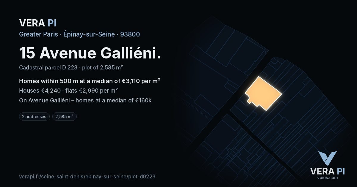 15 Avenue Galliéni, Épinay-sur-Seine at night – the plot lit, the parcels around coloured by the prices near them
