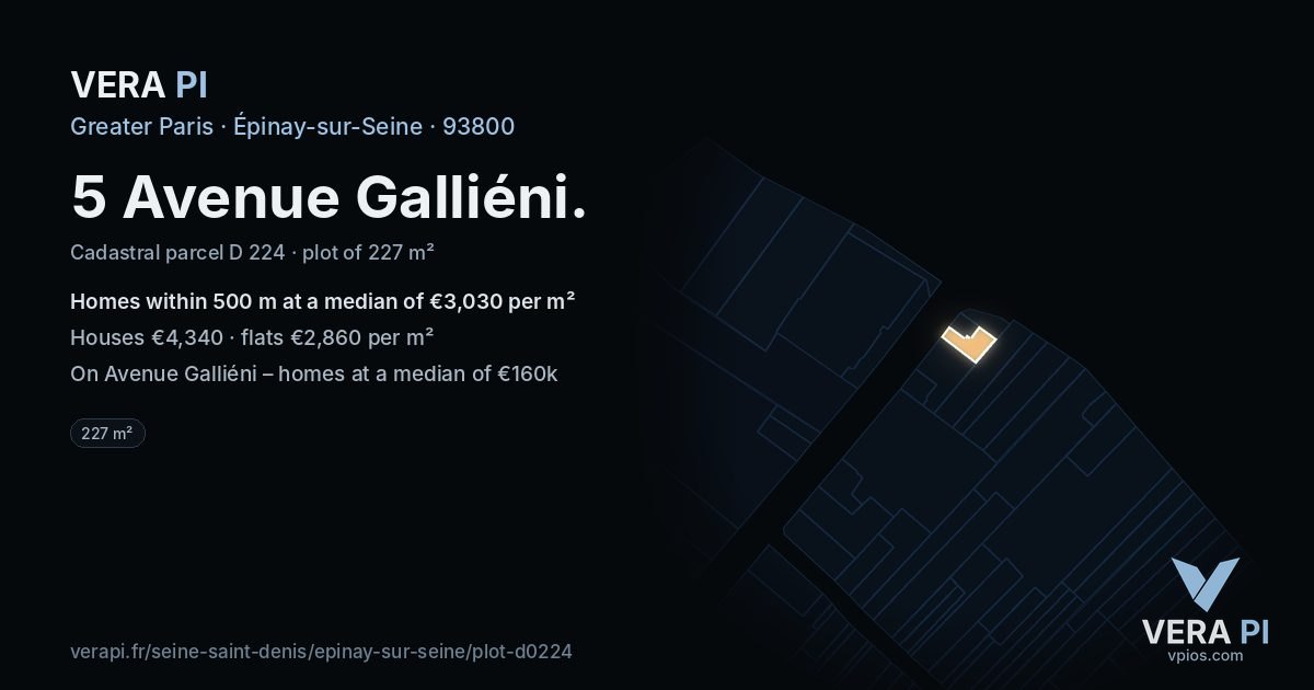5 Avenue Galliéni, Épinay-sur-Seine at night – the plot lit, the parcels around coloured by the prices near them