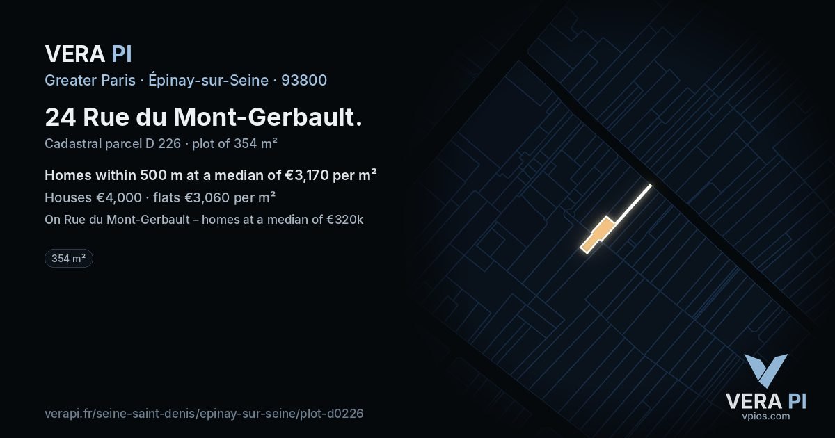 24 Rue du Mont-Gerbault, Épinay-sur-Seine at night – the plot lit, the parcels around coloured by the prices near them