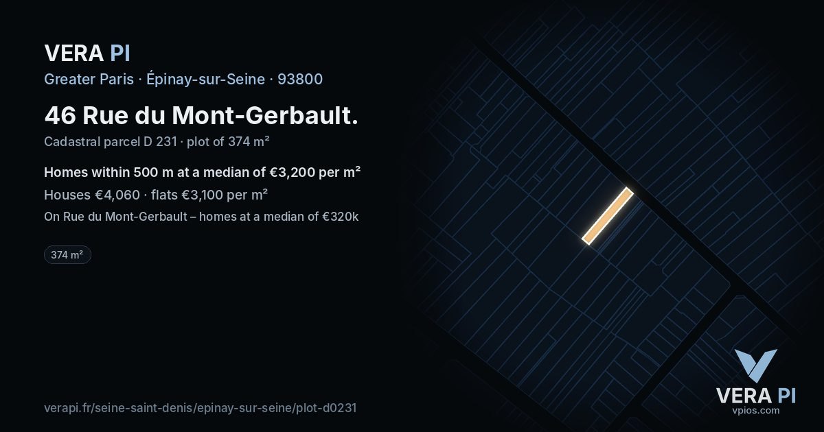 46 Rue du Mont-Gerbault, Épinay-sur-Seine at night – the plot lit, the parcels around coloured by the prices near them