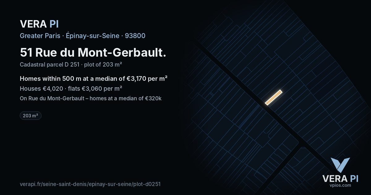 51 Rue du Mont-Gerbault, Épinay-sur-Seine at night – the plot lit, the parcels around coloured by the prices near them