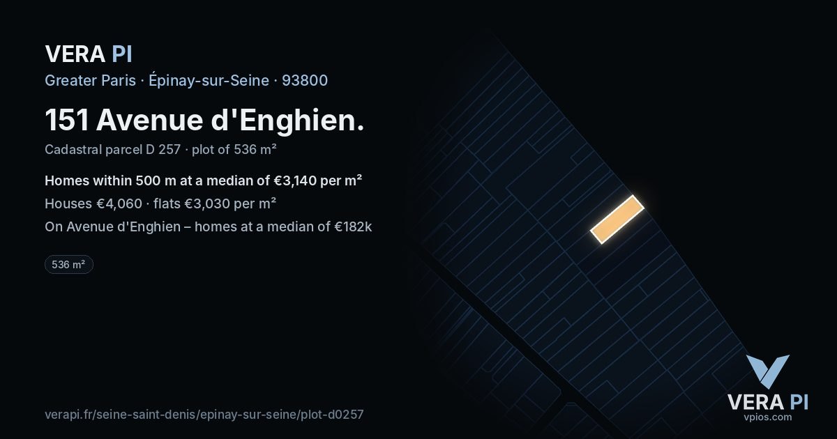 151 Avenue d'Enghien, Épinay-sur-Seine at night – the plot lit, the parcels around coloured by the prices near them