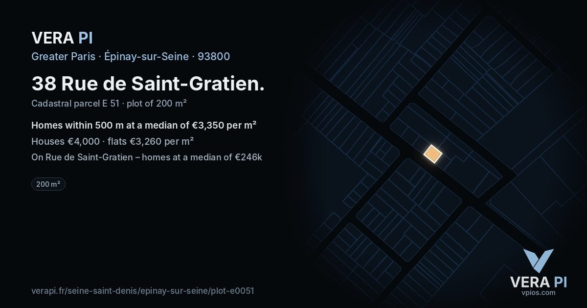 38 Rue de Saint-Gratien, Épinay-sur-Seine at night – the plot lit, the parcels around coloured by the prices near them