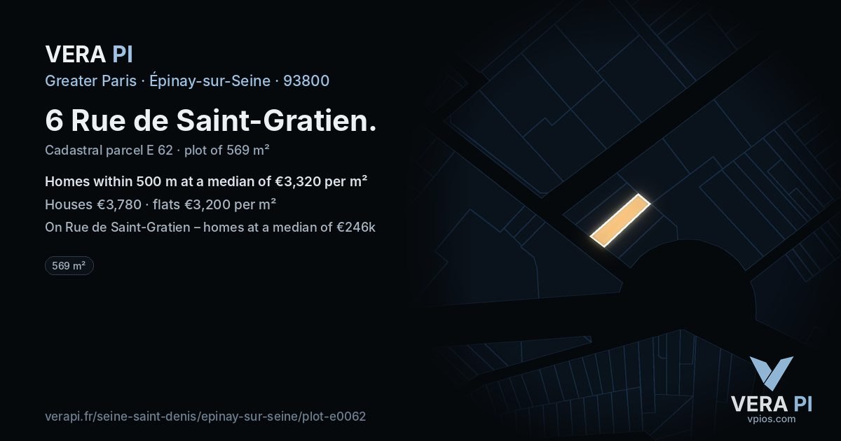 6 Rue de Saint-Gratien, Épinay-sur-Seine at night – the plot lit, the parcels around coloured by the prices near them