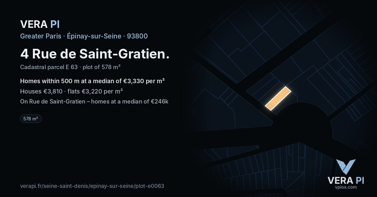 4 Rue de Saint-Gratien, Épinay-sur-Seine at night – the plot lit, the parcels around coloured by the prices near them