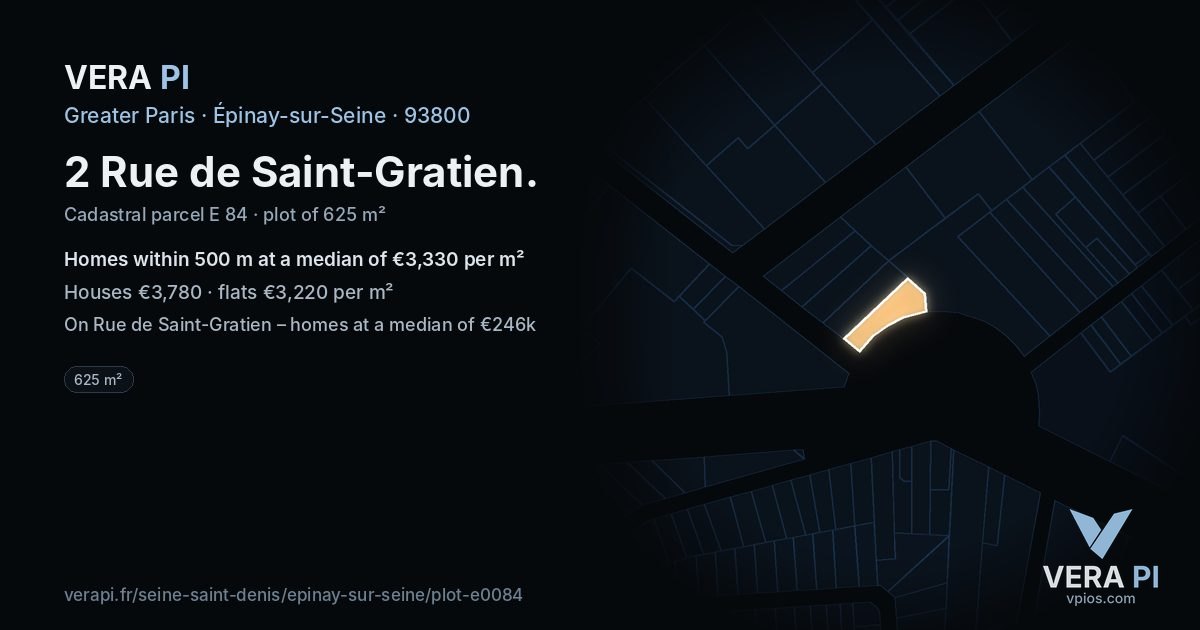 2 Rue de Saint-Gratien, Épinay-sur-Seine at night – the plot lit, the parcels around coloured by the prices near them