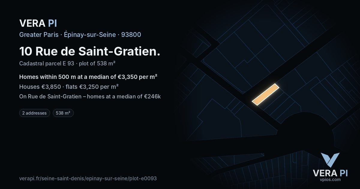 10 Rue de Saint-Gratien, Épinay-sur-Seine at night – the plot lit, the parcels around coloured by the prices near them